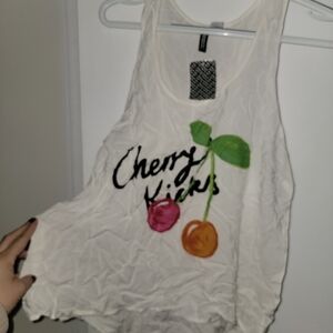 Cherry Kisses White Tank Top | 100% Viscose Fabric (Soft Fiber)